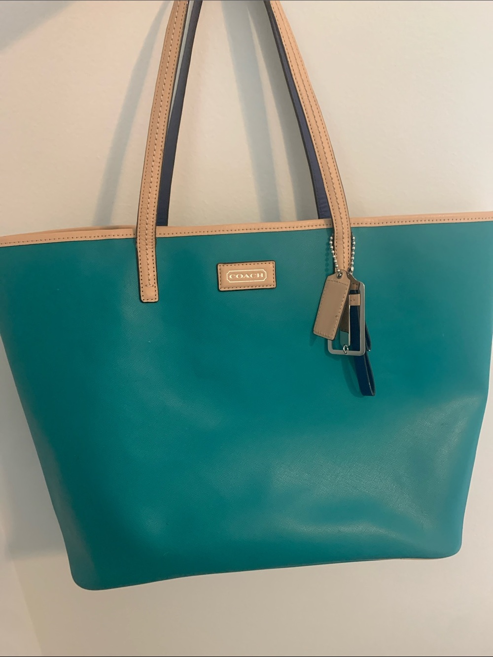 Coach Park Metro Teal Green Leather Tote Bag - Carryall Grab & Go